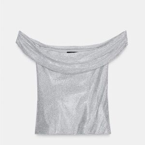 ZARA RHINESTONE DRAPED MESH TOP